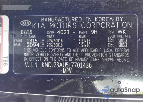 2020 Kia Soul Lx из США, поврежденный, VIN KNDJ23AU5L7701436